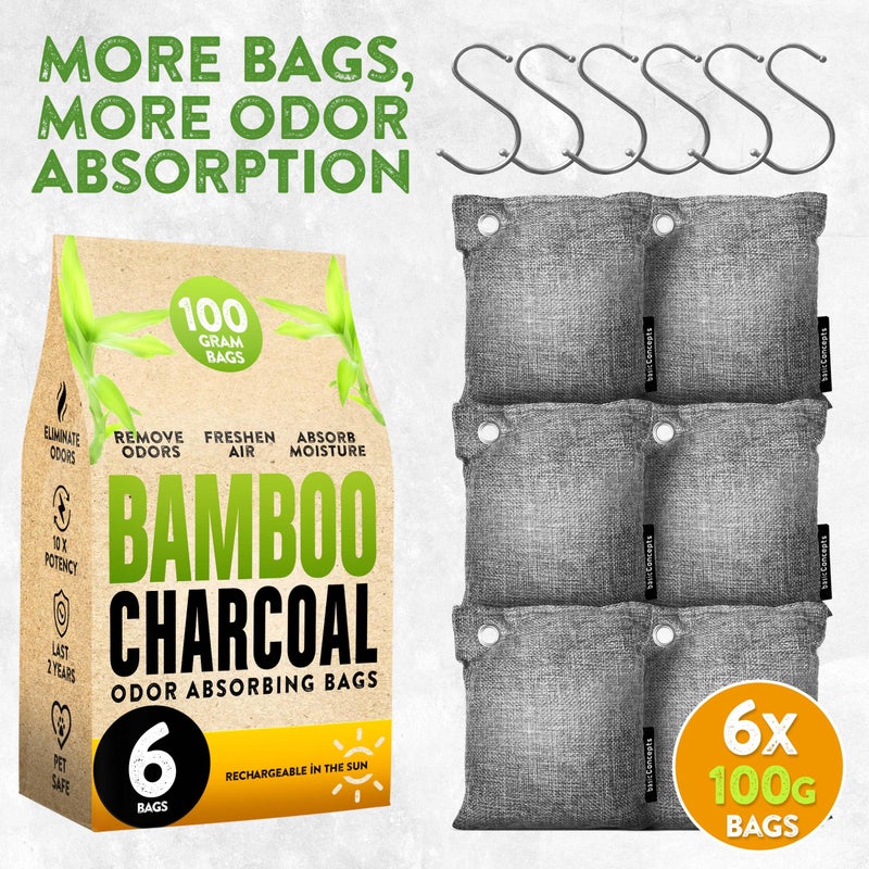 BASIC CONCEPTS Charcoal Odor Absorber for Strong Odor (6 Pack, 100g each), Bamboo Charcoal Air Purifying Bag, Basement Musty Odor Eliminator Deodorizer, Activated Charcoal Odor Absorber for Closet, Shoe, Car - Image 5